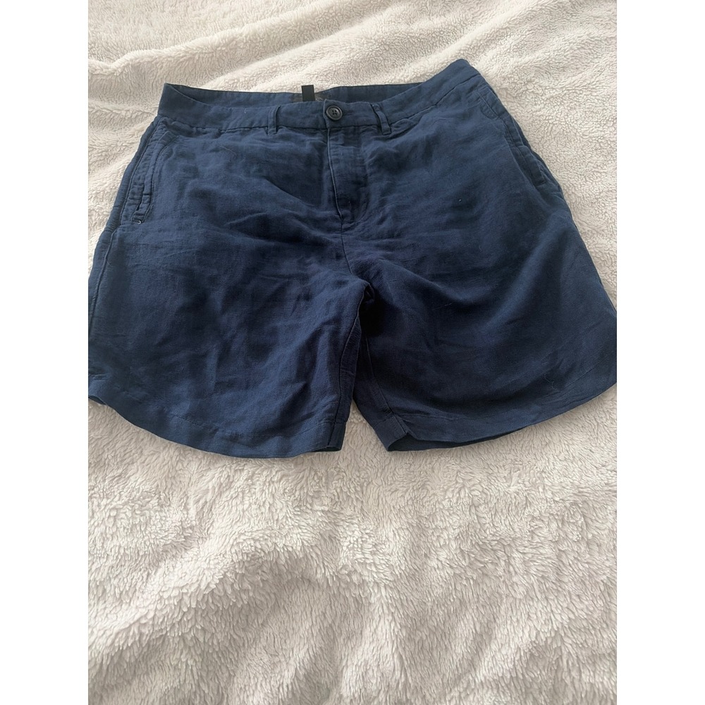 Magaschoni Man Navy Blue Linen Flat Front Shorts Mens 32 preppy dark academia